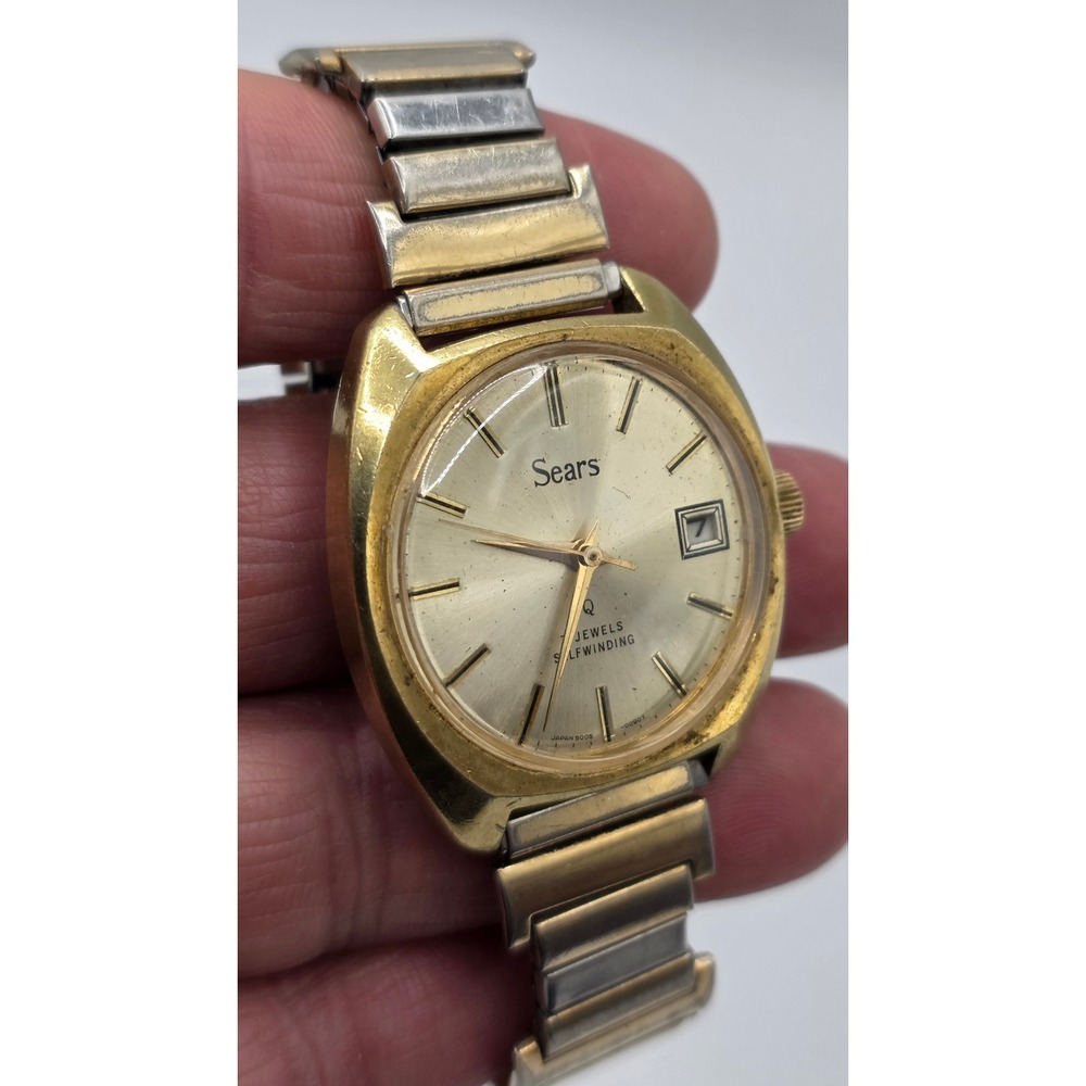 Vintage Sears Automatic Watch Gold Tone Date Self Winding Japan Speidel Band